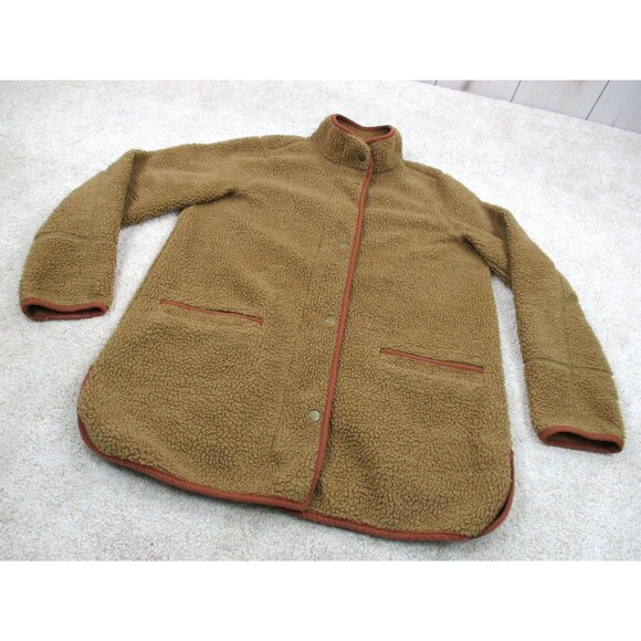 Old Navy Sweater Womens Medium M Caramel Brown Sherpa Shell Fleece Full Zip - Picture 2 of 10